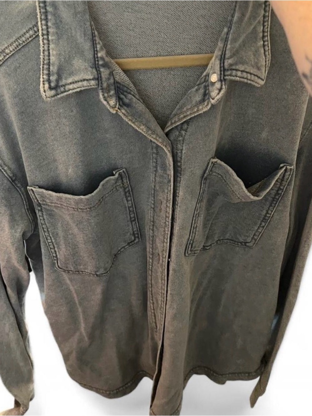 Jane and Delancey Washed Denim Green Button-Down Shirt